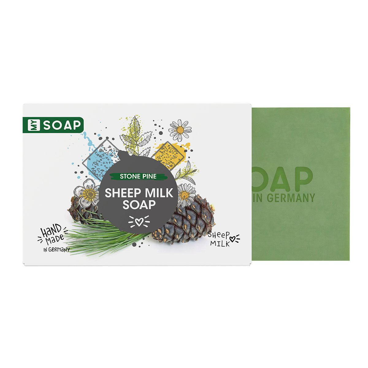 MY SOAP Handgefertigte Schafmilchseife in Papierschachtel, Zirbe