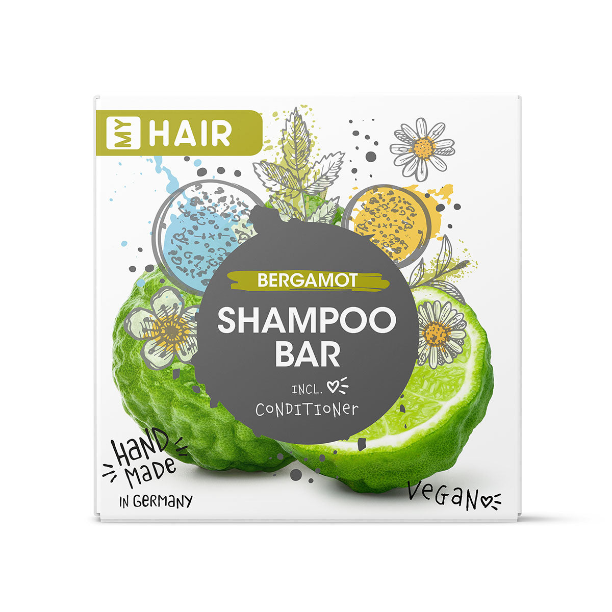 MY HAIR Handgefertigtes festes Shampoo in Papierschachtel, Bergamotte