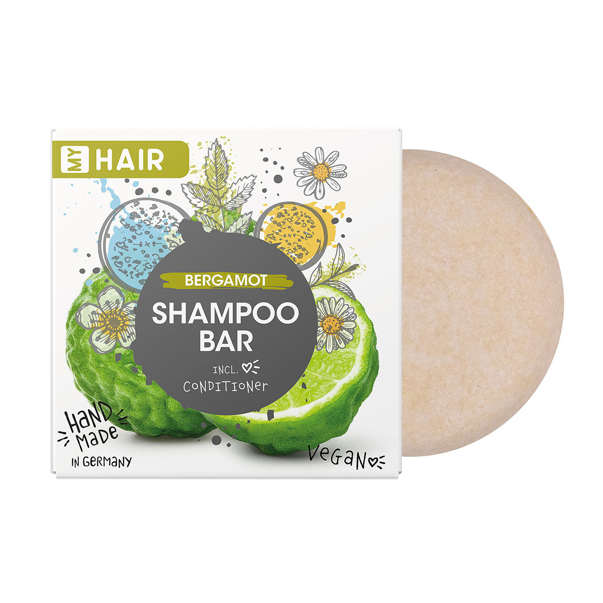 MY HAIR Handgefertigtes festes Shampoo in Papierschachtel, Bergamotte