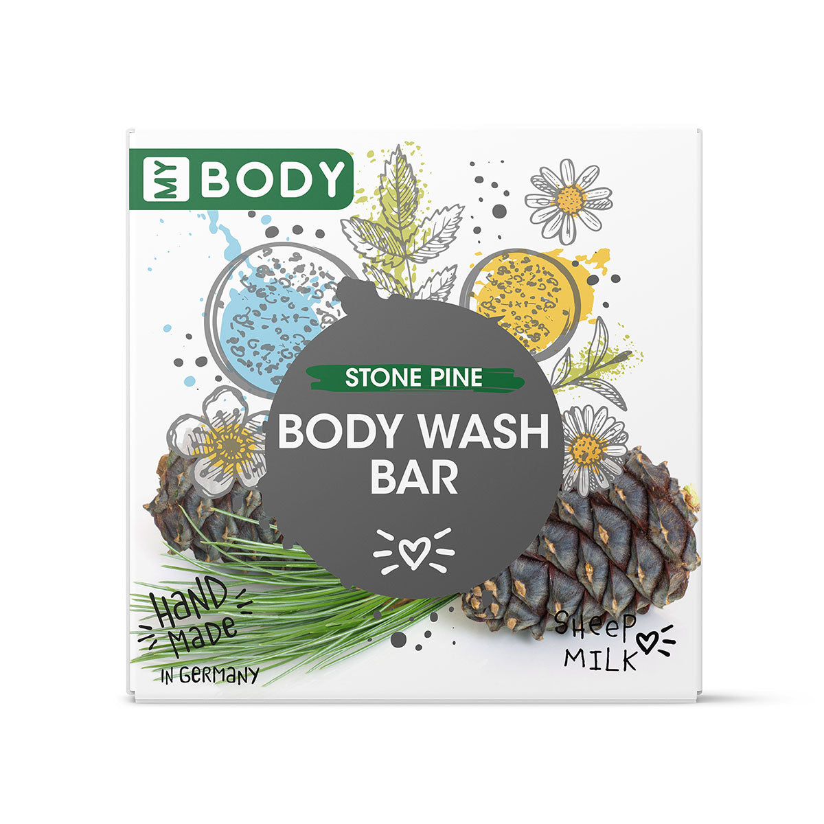 MY BODY Handgefertigtes festes Body Wash in Papierschachtel, Zirbe