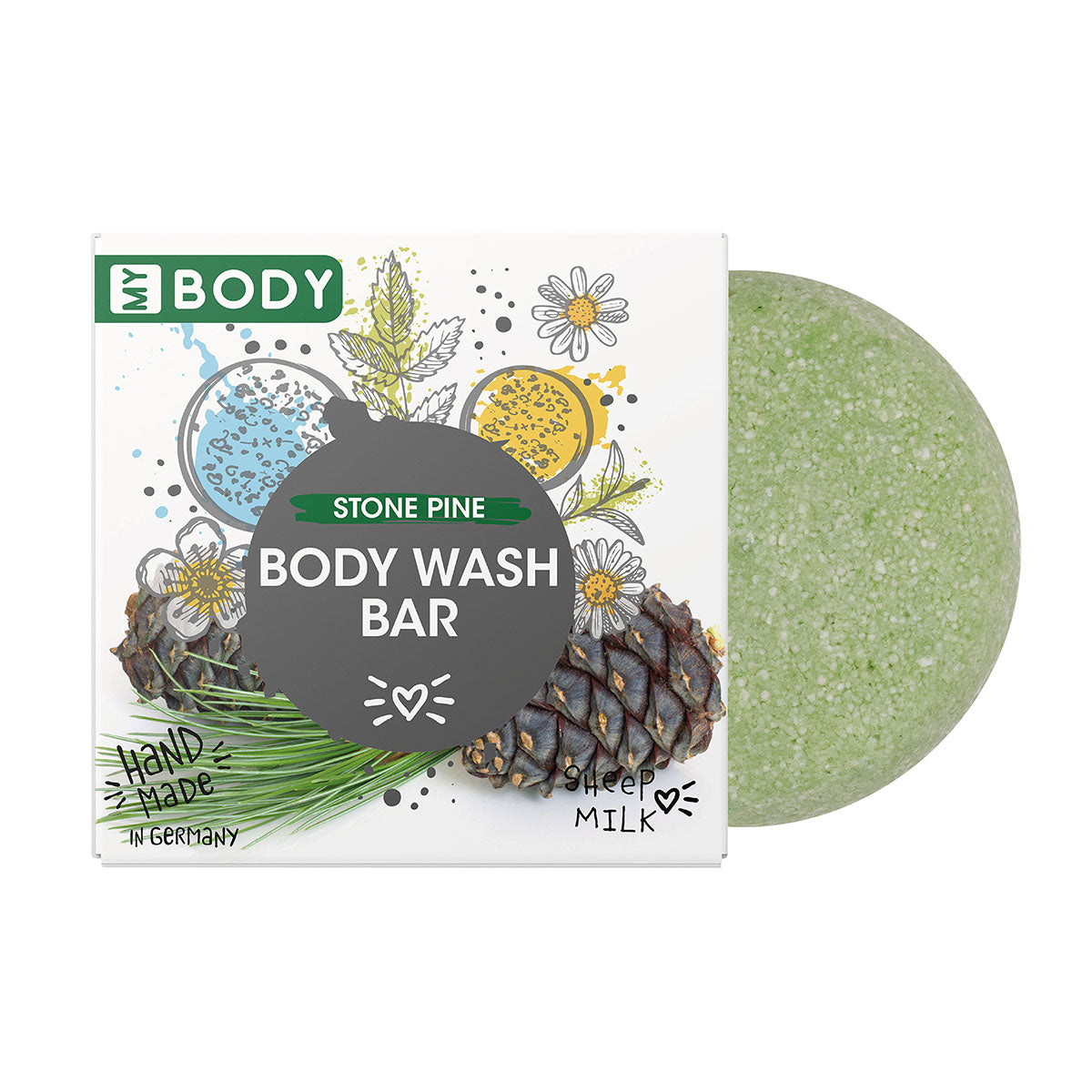 MY BODY Handgefertigtes festes Body Wash in Papierschachtel, Zirbe