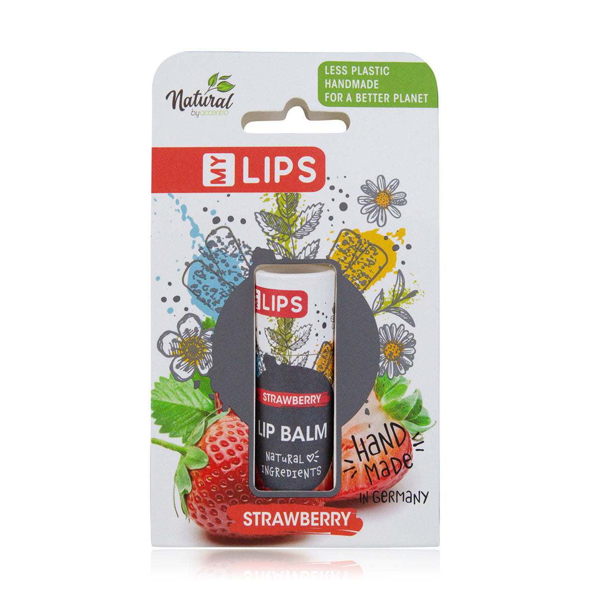 MY LIPS Handgefertigter Lippenbalsam in Papierhülse, Erdbeere