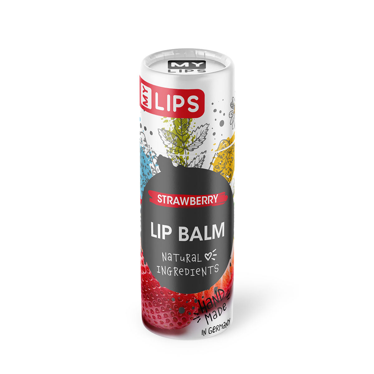 MY LIPS Handgefertigter Lippenbalsam in Papierhülse, Erdbeere