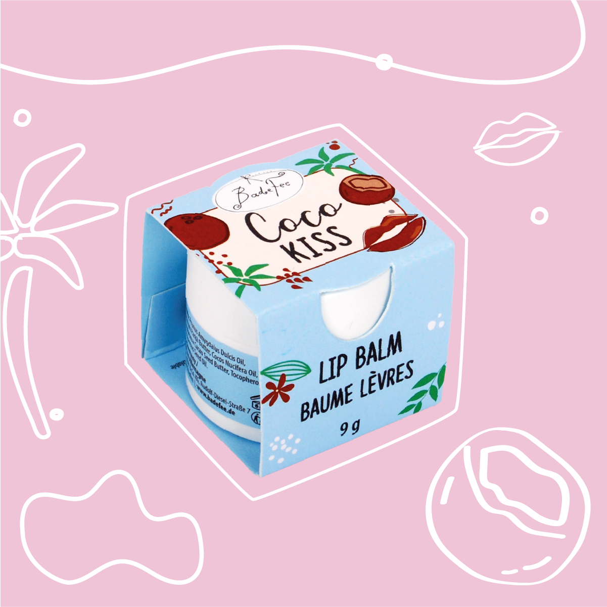 Badefee Lippenbalsam Coco Kiss  mit Bienenwachs & Cocoduft, mikroplastikfrei