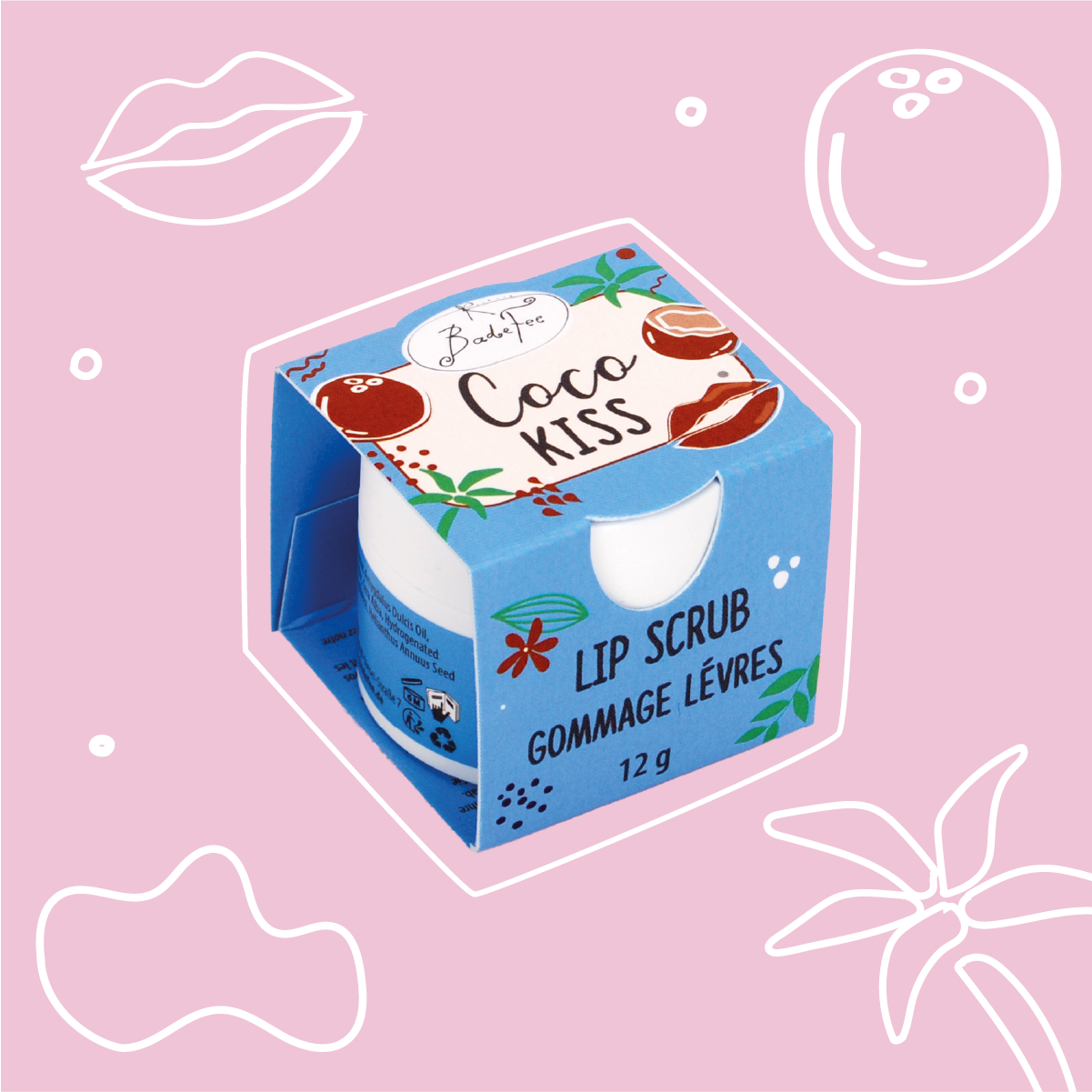 Badefee Lippenpeeling Coco Kiss  mit Bienenwachs, Zucker & Cocoduft, mikroplastikfrei